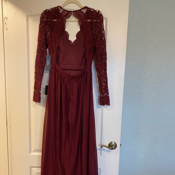 Lulus Burgundy Long Sleeve Lace Maxi Dress - Picture 2 of 4